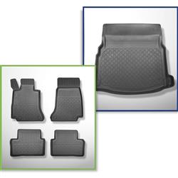 Sada: koberečky TPE + rohož do zavazadlového prostoru pro Mercedes-Benz Třída E W213 Sedan (04.2016-....) - Aristar - Guardliner - zadní sklopná sedadla; ne pro verzi Plug-in Hybrid; bez subwoofer'u (soundsytem Burmester)
