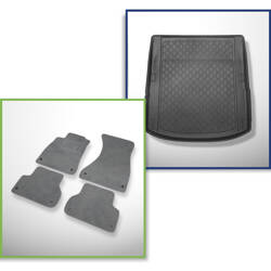Sada: velurové koberečky + rohož do zavazadlového prostoru pro Audi A4 B9 (11.2015-....) 4 dveří - Guardliner - také pro verzi Quattro