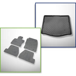 Sada: velurové koberečky + rohož do zavazadlového prostoru pro Ford Focus III (03.2011-08.2018) 5 dveří - Guardliner - s dojezdovým rezervním kolem nebo opravárenskou sadou