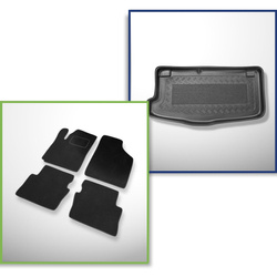 Sada: velurové koberečky + rohož do zavazadlového prostoru pro Hyundai i10 I PA (2008-2012) 5 dveří - Standard - spodní zavazadlový prostor: s dojezdovým rezervním kolem nebo opravárenskou sadou