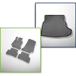 Sada: velurové koberečky + rohož do zavazadlového prostoru pro Mercedes-Benz Třída C W205 (03.2014-2021) 4 dveří - Guardliner - zadní nerozkládací sedadla (nedělená)