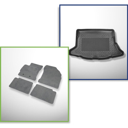 Sada: velurové koberečky + rohož do zavazadlového prostoru pro Toyota Auris II (01.2013-12.2018) 5 dveří - Standard - bez dvojité podlahy zavazadlového prostoru; také pro hybridy