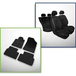 Set: velurové koberečky + autopotahy šité na míru pro Peugeot 407 Kupé, Sedan, SW (2004-2011) – Premium černá