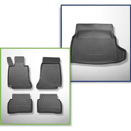 Sada: koberečky TPE + rohož do zavazadlového prostoru pro Mercedes-Benz Třída C W205 Sedan (03.2014-11.2020) - Aristar - Cool liner - zadní rozkládací sedadla (dělená); levý odnímatelný výklenek u modelů s boční síťkou