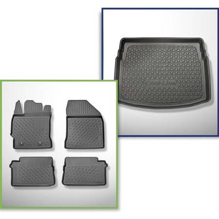 Sada: koberečky TPE + rohož do zavazadlového prostoru pro Toyota Auris II Hatchback (01.2013-12.2018) - Aristar - Cool liner - s dvojitou podlahou zavazadlového prostoru (na horní a dolní zavazadlový prostor), rovněž s hybridním pohonem