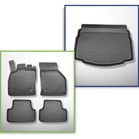 Sada: koberečky TPE + rohož do zavazadlového prostoru pro Volkswagen Golf VII Hatchback (10.2012-12.2019) - Aristar - Cool liner - z dojazdowym kołem zapasowym / zestawem naprawczym: na górny i dolny bagażnik