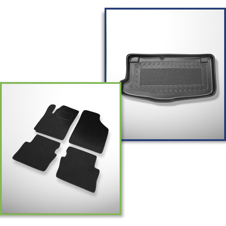 Sada: plstěné koberečky + rohož do zavazadlového prostoru pro Hyundai i10 I PA (2008-2012) 5 dveří - Standard - spodní zavazadlový prostor: s dojezdovým rezervním kolem nebo opravárenskou sadou