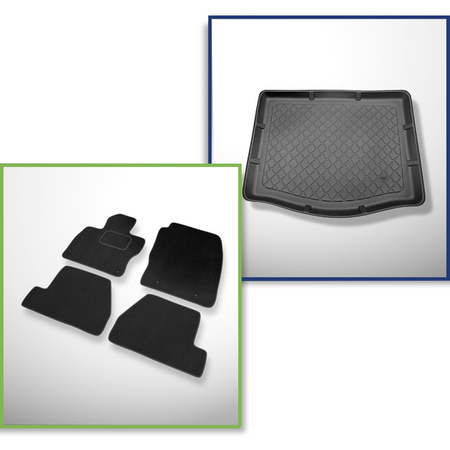 Sada: velurové koberečky + rohož do zavazadlového prostoru pro Ford Focus III (03.2011-08.2018) 5 dveří - Guardliner - s dojezdovým rezervním kolem nebo opravárenskou sadou