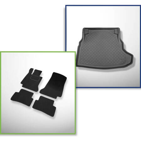 Sada: velurové koberečky + rohož do zavazadlového prostoru pro Mercedes-Benz Třída C W205 (03.2014-2021) 4 dveří - Guardliner - zadní nerozkládací sedadla (nedělená)