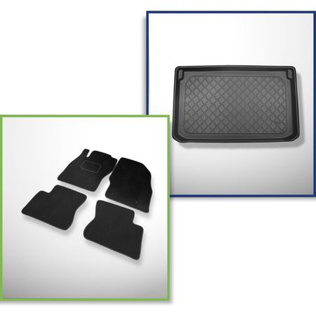 Sada: velurové koberečky + rohož do zavazadlového prostoru pro Opel Corsa E (12.2014-05.2019) 3 dveří, 5 dveří - Guardliner - horní zavazadlový prostor (stejná prahová hodnota zatížení)
