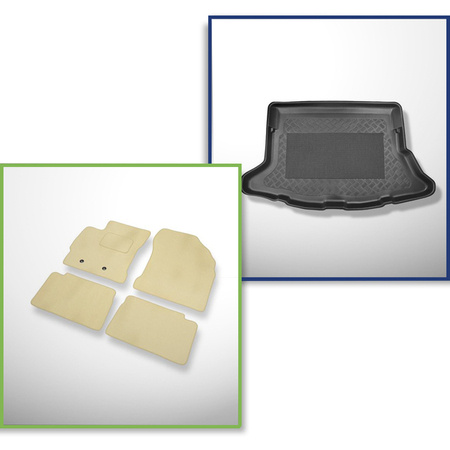 Sada: velurové koberečky + rohož do zavazadlového prostoru pro Toyota Auris II (01.2013-12.2018) 5 dveří - Standard - bez dvojité podlahy zavazadlového prostoru; také pro hybridy