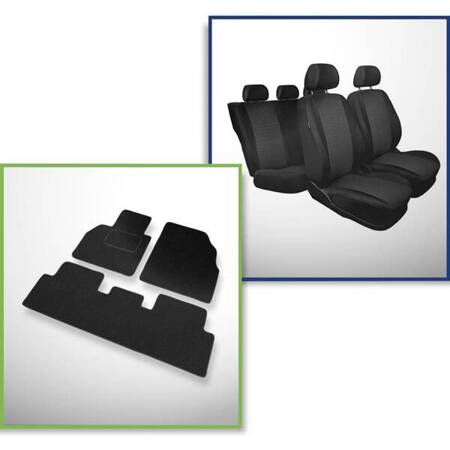 Set: filcové koberečky + autopotahy šité na míru pro Renault Scenic II MPV (2003-2009) – Practic