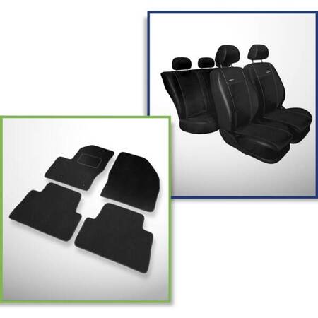 Set: velurové koberečky + autopotahy šité na míru pro Ford C-MAX MPV (2003-2010) – Premium černá