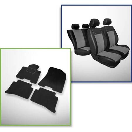 Set: velurové koberečky + autopotahy šité na míru pro Hyundai Tucson III SUV (2015-2020) – Premium šedá