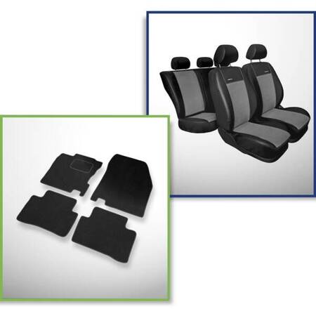 Set: velurové koberečky + autopotahy šité na míru pro Nissan Qashqai II Crossover (2013-....) – Premium šedá