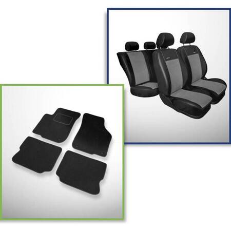 Set: velurové koberečky + autopotahy šité na míru pro Seat Leon I Hatchback (1999-2005) – Premium šedá