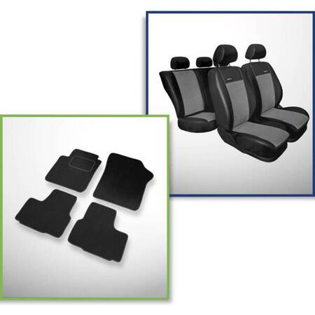 Set: velurové koberečky + autopotahy šité na míru pro Seat Mii Hatchback (2011-2019) – Premium šedá