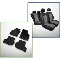 Set: velurové koberečky + autopotahy šité na míru pro Skoda Yeti SUV (2009-2013) – Premium šedá