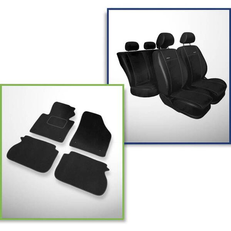 Set: velurové koberečky + autopotahy šité na míru pro Volkswagen Caddy III Cargo (2004-2015) – Premium černá